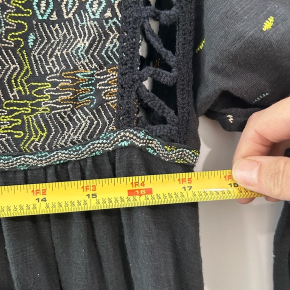Free People Gray Boho Embroidered Tunic Blouse M Peasant Tiered Balloon Sleeve - Picture 8 of 12